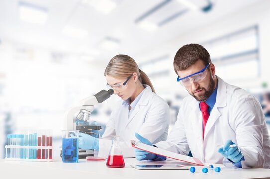 Scientist works in Laboratory for a Project.