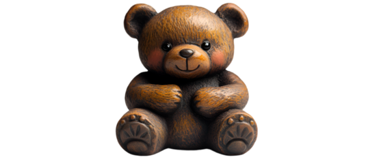 a small brown bear statue. 