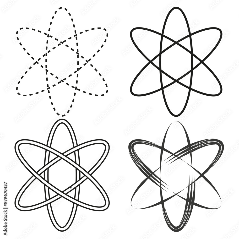 Poster atom icons set. atomic structure symbols. science and energy graphics. simple vector illustrations.