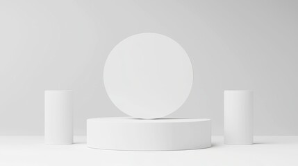 Minimalist display podium on bright background, sleek cylinder stand showcases potential products, ideal for presentations or branding, versatile empty space for promotional use.