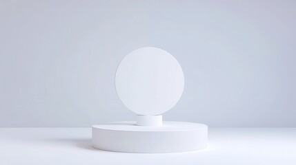 Minimalist empty podium display on a white background, featuring a sleek cylinder stand, ideal for showcasing products or presentations in a clean and modern setting.