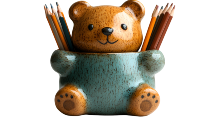 a bear shaped pencil holder. 