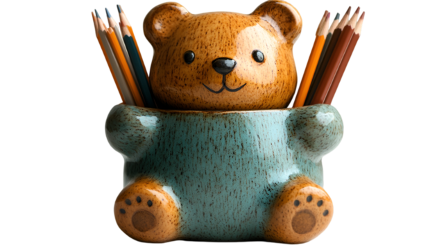 a bear shaped pencil holder. 
