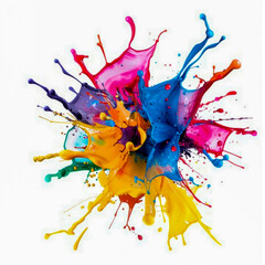 Colorful paint explosion isolated and centered on white background