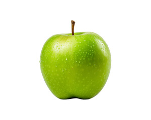 Green apple with droplets, white backdrop. Fresh, vibrant, and isolated concept for food blogs, healthy lifestyle designs, and print materials. Generative AI