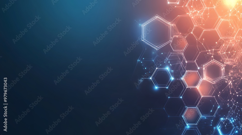 Aufkleber abstract blue and orange hexagonal pattern with glowing lines