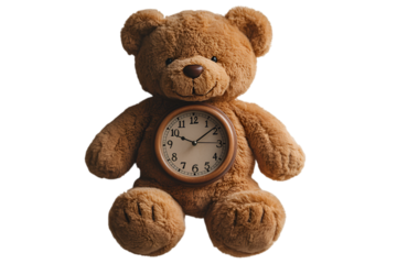 a teddy bear holding a clock. 