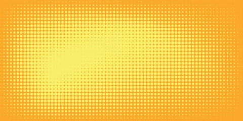 Fototapeta premium Yellow orange halftone pattern. Retro comic gradient background. Square pixilated dot cartoon texture. Pop art faded gradient pattern