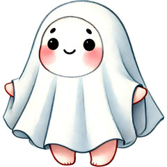 Chubby Halloween Friends Kawaii Watercolor Illustration, on a Transparent Background, Cute Halloween Cartoon 