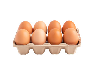 Brown eggs in a cardboard container are ideal for food packaging, farm fresh produce advertising, egg carton design, and cooking recipes content. Generative AI