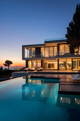 Luxury Real Estate: Majestic Modern Estate Under the Twilight Sky