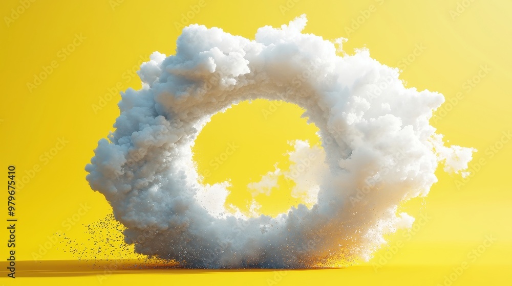 Poster abstract yellow background with floating white clouds, a minimalist 3d render showcasing a vibrant y