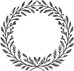 Circular Wreath with Branches and Leaves for Seasonal Decor, Natural-Themed Crafts, Eco-Friendly Wedding Invitations, Nature-Inspired Holiday Cards, Minimalist Wall Art, Botanical Graphic Design Eleme