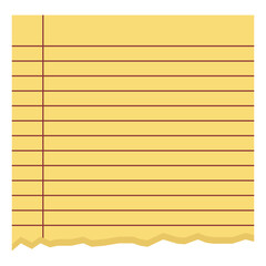 Ripped yellow torn blank notebook lined page sheet vector design element