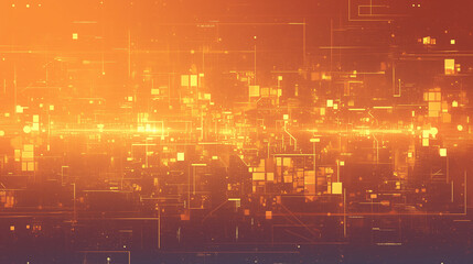 Abstract futuristic background in red and yellow colors. Digital technologies, abstract microcircuits and processors. Bokeh effect. AI generative
