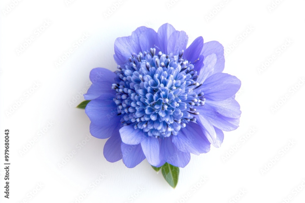 Wall mural delicate blue scabiosa blossom on white