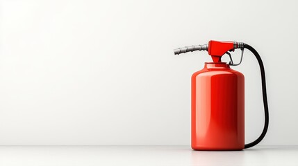Obraz premium A bright red fire extinguisher positioned on a clean, minimalistic surface, emphasizing safety and preparedness.