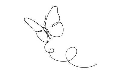 Butterfly moth. Continuous line drawing of a beautiful flying butterfly. logo, business, decorative, spa, and social media concepts.Doodle vector illustration isolated on a white background.
