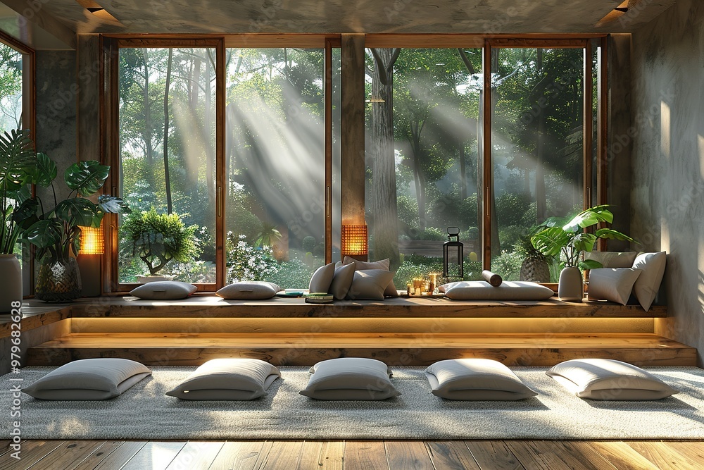 Poster a room with a view of trees and a window