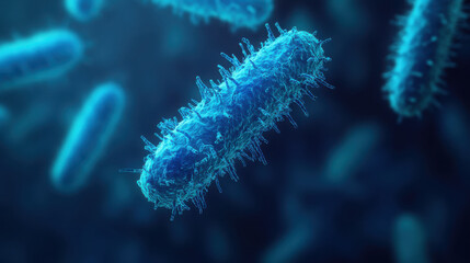 Fototapeta premium Microscopic view of bacteria with hair-like structures, showcasing their complexity.