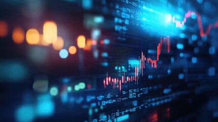 Fototapeta premium Abstract digital data visualization with vibrant graphs and charts representing financial statistics and trends in technology.