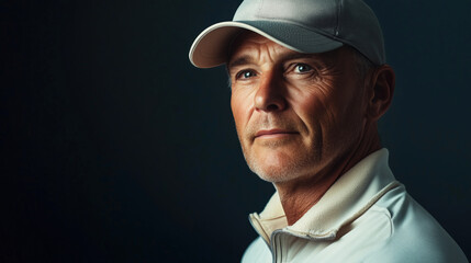 Retrato de un hombre con una gorra. Vestido con ropa deportiva elegante para practicar deporte de lujo.