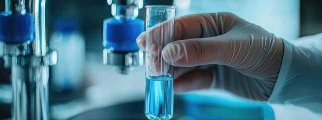 checking tap water water in a test tube. Selective focus