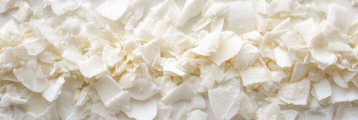 A pile of coconut flakes closeup view