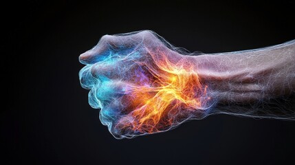 Dynamic energy radiates from a clenched fist, symbolizing strength and power in a captivating, abstract representation.