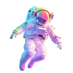 Iridescent colored or holographic astronaut isolated on transparent background