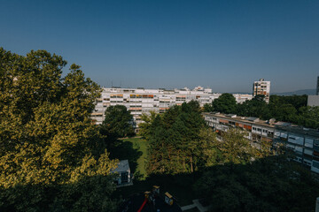 view of the city from the apartment building to the park and other buildings 