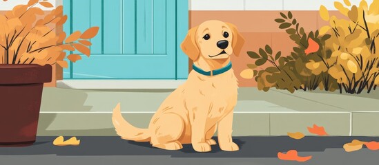 Adorable Labrador and Poodle mix dog waiting patiently at a street corner