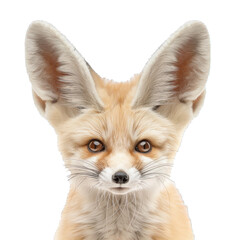 Obraz premium Headshot of a fennec fox with large ears looking attentive on a white background