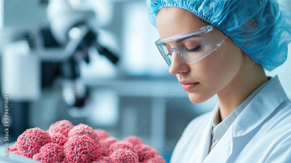 Poster scientists utilize ai technology in a sterile lab to track cell growth, enhancing research in bioeng