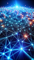 Fototapeta premium Abstract 3D Rendering of Connected Dots and Lines, Representing AI Technology and the Flow of Digital Data in a Dynamic Communication Network