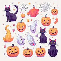 Naklejka premium ハロウィンのイラストセット