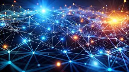 Obraz premium Abstract 3D Rendering of Connected Dots and Lines, Representing AI Technology and the Flow of Digital Data in a Dynamic Communication Network