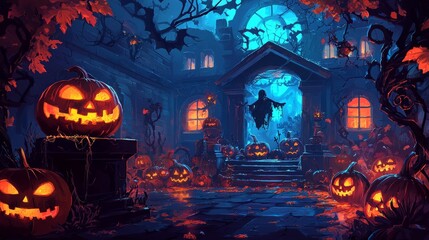 Halloween Fantasy Fusion, a whimsical blend of spooky and enchanting elements, vibrant colors and playful motifs, creating a lively and captivating seasonal celebration.