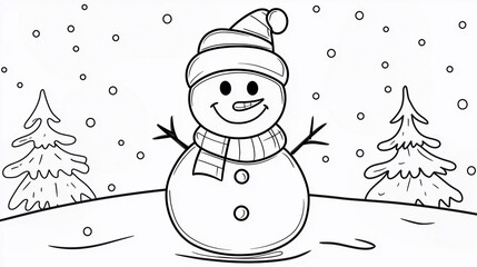 Coloring page for the little ones with a Christmas snowman