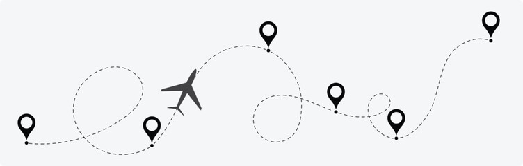 Airplane flying dotted line to destination collection, Paper airplane, Airplane track or route with dotted lines. Illustration of an airplane flying. vector illustration EPS 10