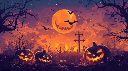 Fototapeta premium Spooky Festive Halloween Fusion, a unique blend of eerie and celebratory elements, featuring vibrant colors, playful motifs, and captivating designs that embody the spirit of Halloween.