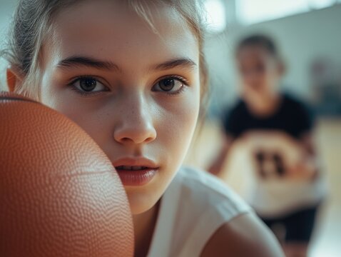 A Young Female Basketball Player in Focus