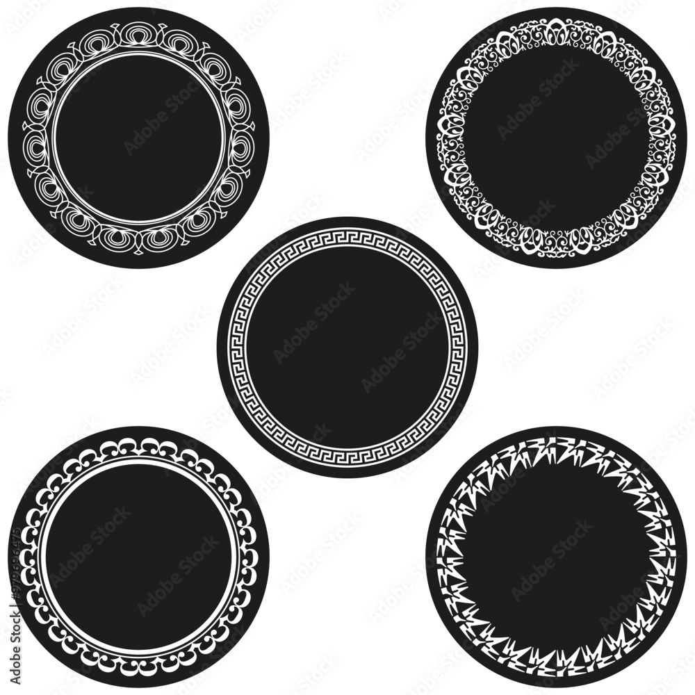 Poster ornamental round frames. decorative circular borders. classic pattern design. simple vector illustra