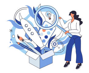 Artistic imagination vector illustration. Passionate artists embark on journey, using brush as vehicle for their artistic imagination The imaginative mind, like wellspring, feeds river art and craft