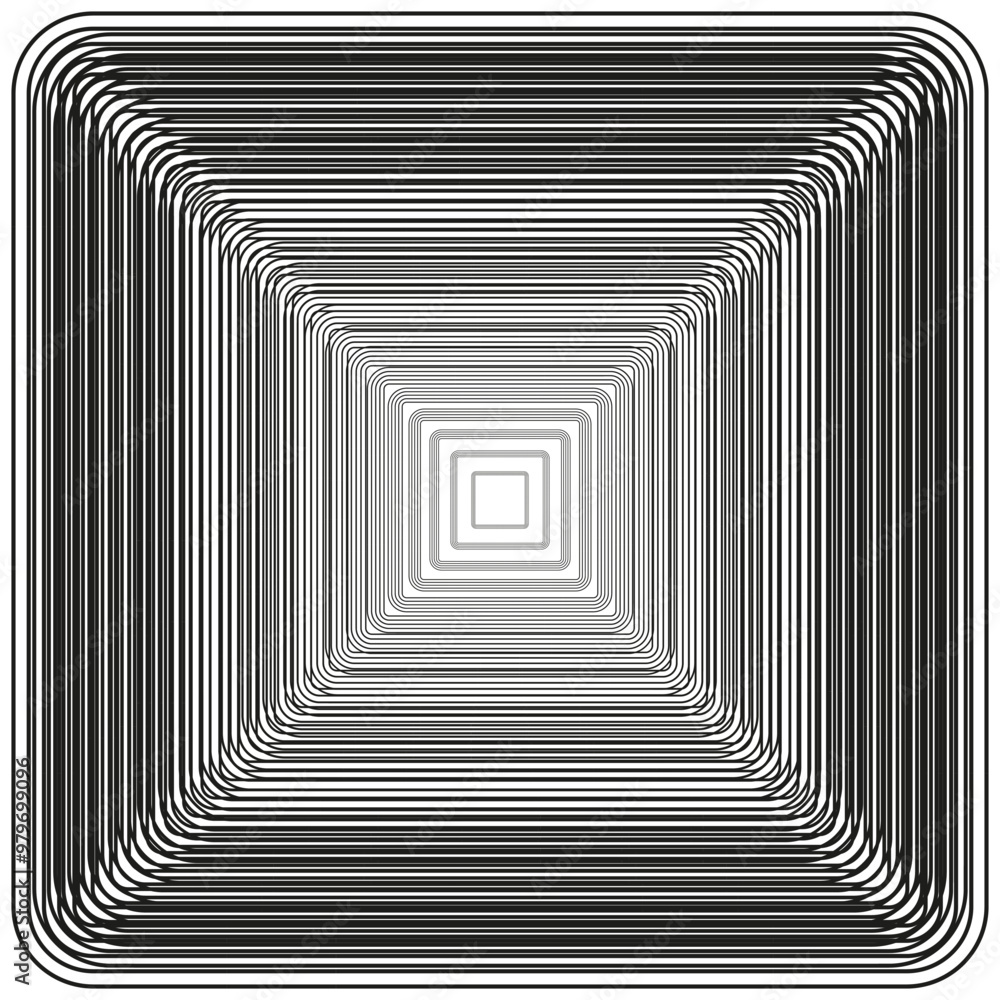 Poster concentric square lines. geometric optical illusion. symmetric abstract shape. vector black outline.