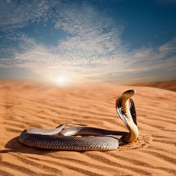 Cobra snake in the desert, AI generated
