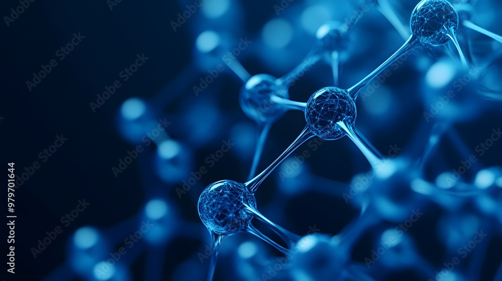 Poster abstract blue molecular structure with interconnected nodes