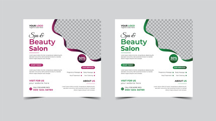 Modern Beauty Spa Salon social media post, Digital marketing promotion ads sales and discount web banner vector template design.