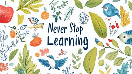 Never stop learning is the message of this colorful poster