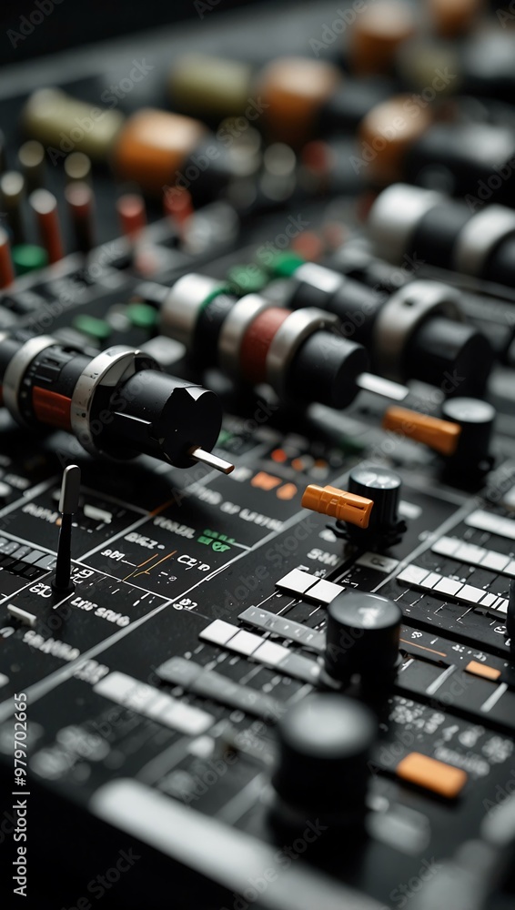 Poster fader on an audio mixer, adjusting sound levels.